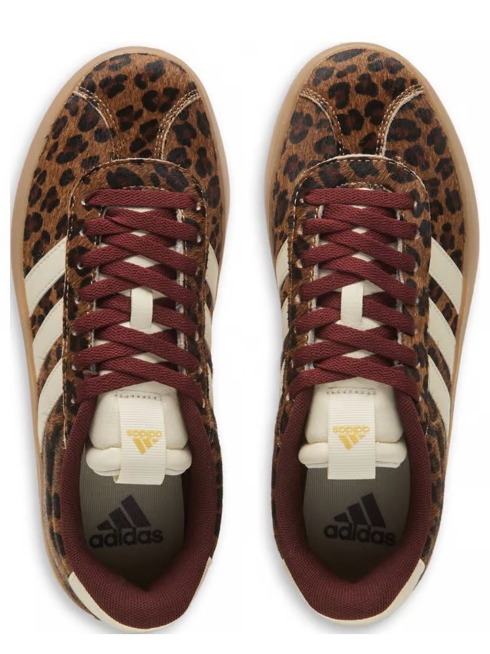 adidas Women’s VL Court 3.0 Leopard Print Sneakers with Maroon Laces